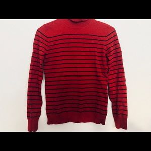 RALPH LAUREN Red-Black Striped Turtleneck Sweater
